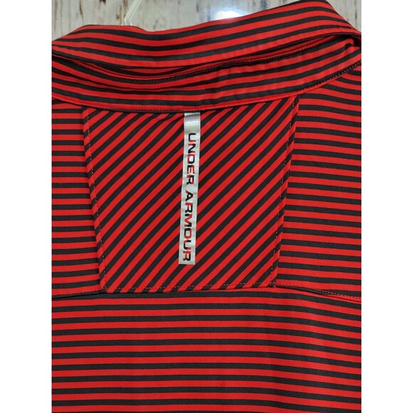 ALK Men's XL Under Armour ColdBlack Heatgear Red Black Striped Golf Polo Shirt - Picture 7 of 10